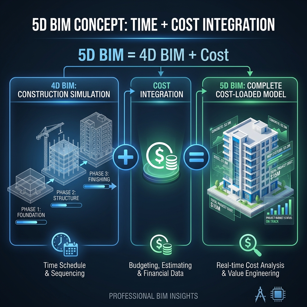 5D BIM = 4D BIM + Cost (Quantity Takeoff + Pricing)