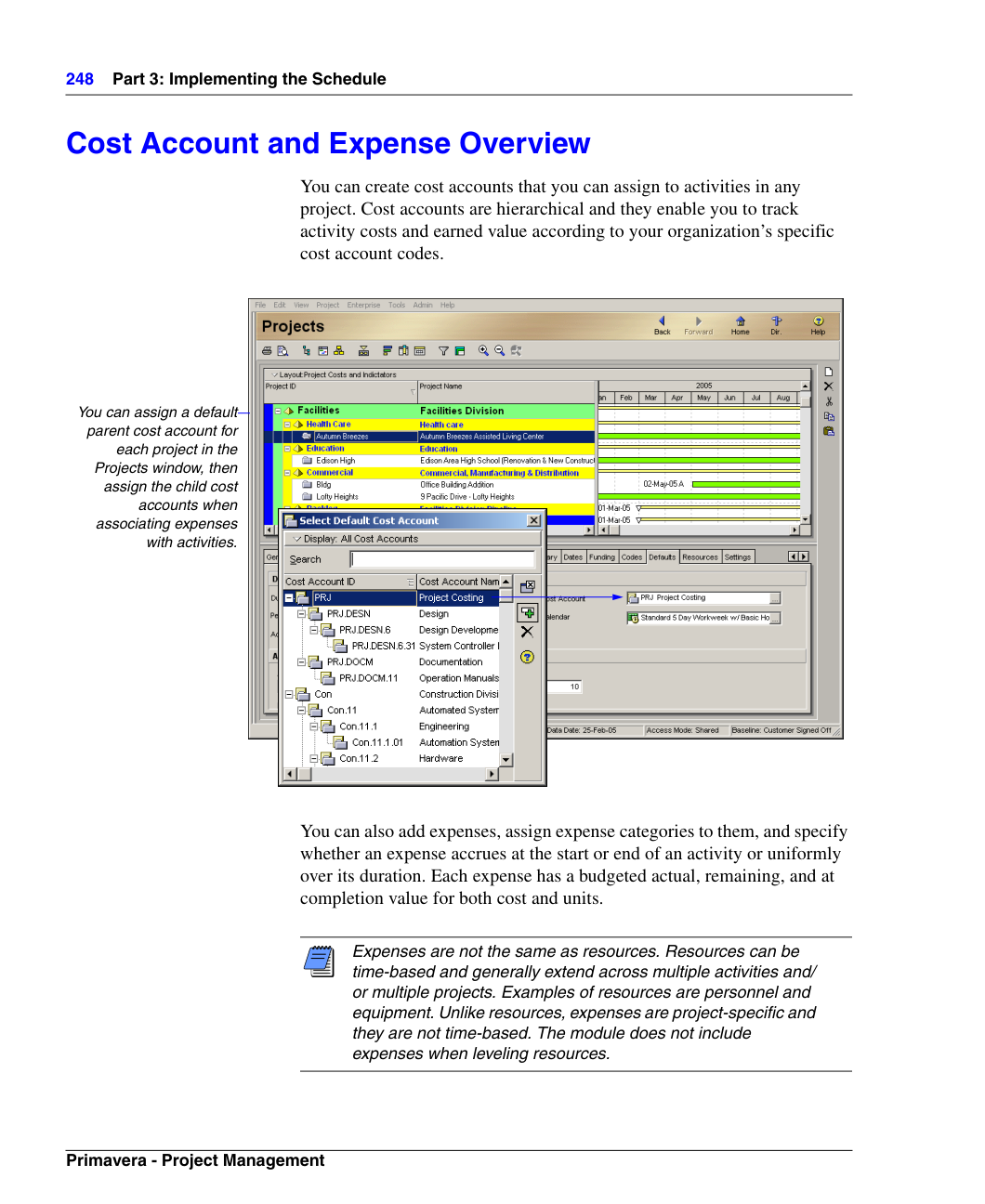 Expense Tab in P6 with Cost Accounts